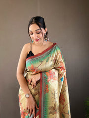 Delightful Silk Digital Printed Beige Color Saree