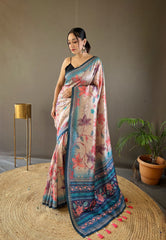 Delightful Silk Digital Printed Peach Color Saree