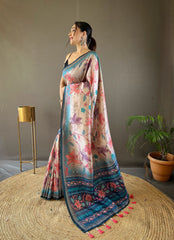 Delightful Silk Digital Printed Peach Color Saree