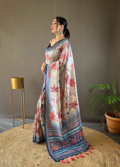 Delightful Silk Digital Printed Blue Color Saree