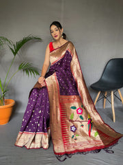 Beautiful Paithani Silk Wine Color Saree