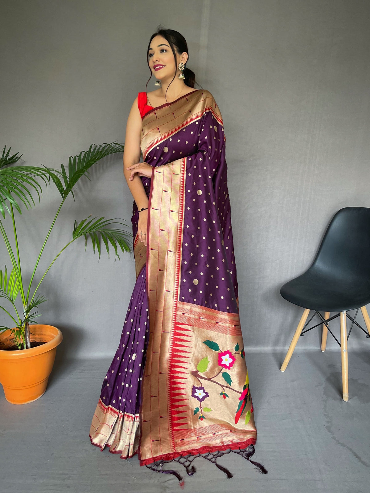 Beautiful Paithani Silk Wine Color Saree