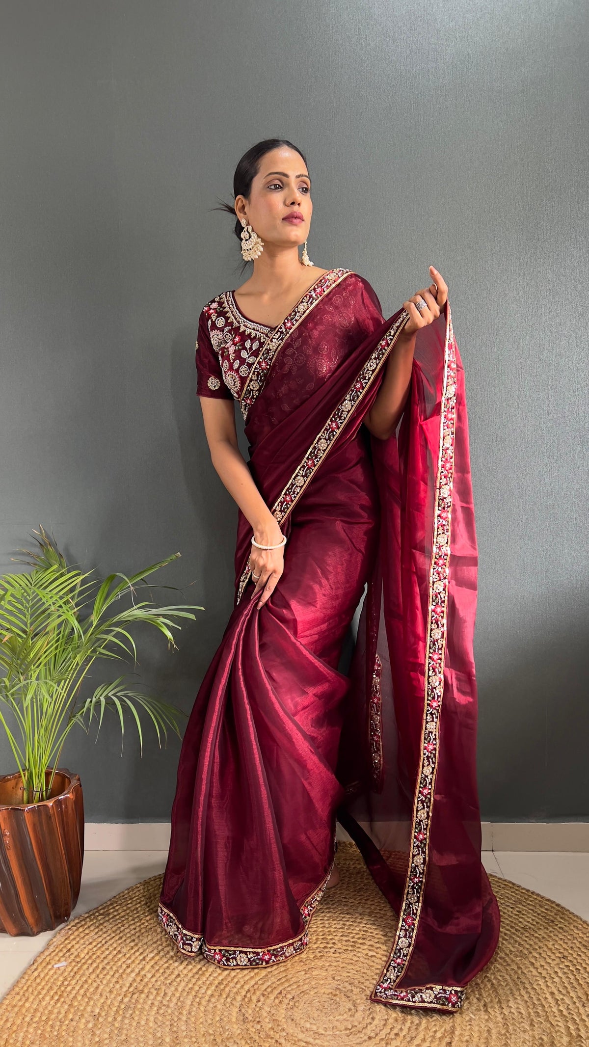 Adorable Burberry Silk Handwork Border Red Color Saree