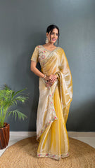 Adorable Burberry Silk Handwork Border Mustard Color Saree