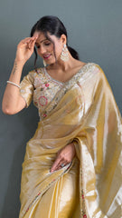 Adorable Burberry Silk Handwork Border Mustard Color Saree