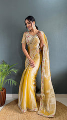 Adorable Burberry Silk Handwork Border Mustard Color Saree