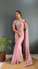 Adorable Burberry Silk Handwork Border Baby Pink Color Saree