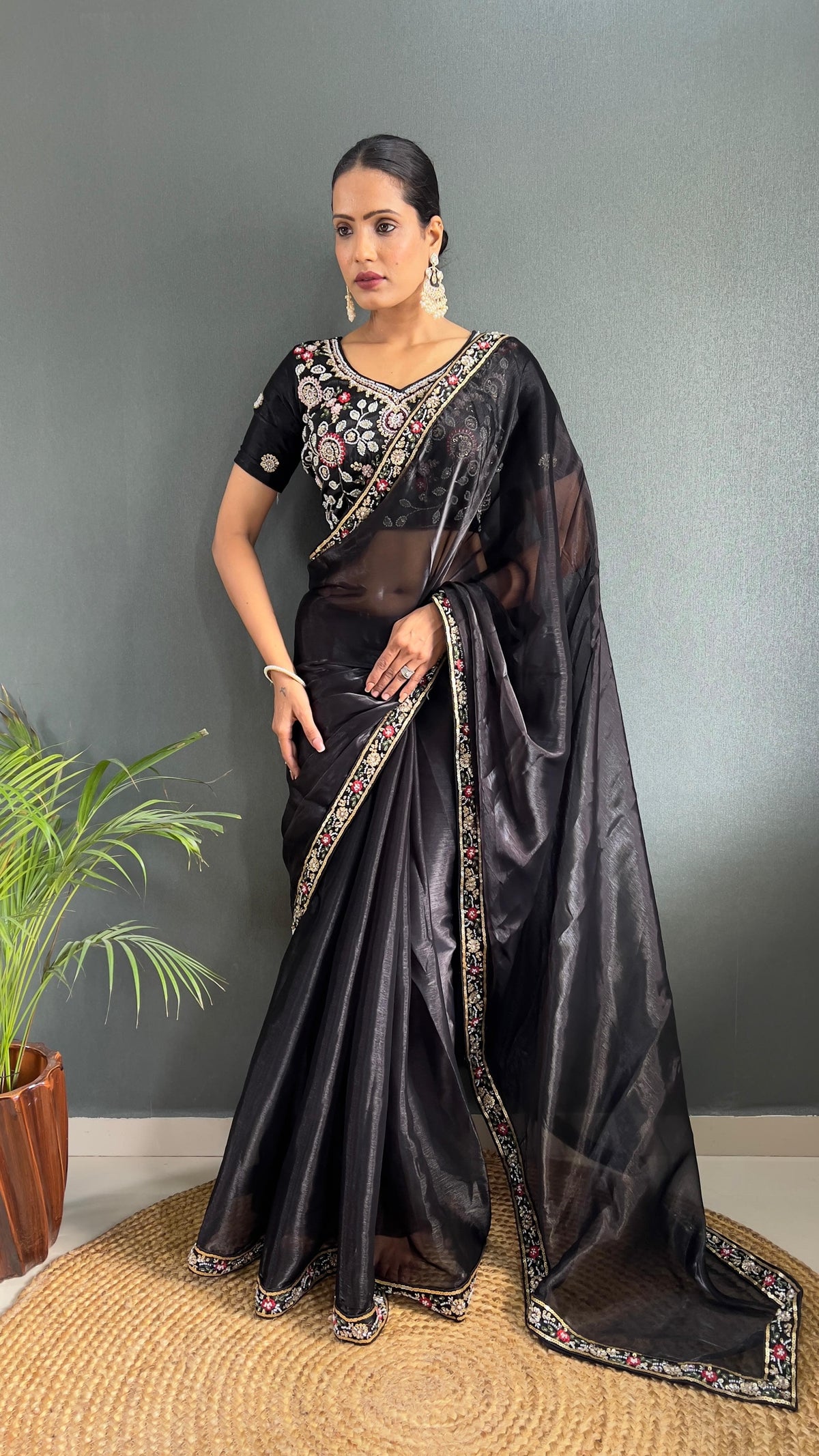 Adorable Burberry Silk Handwork Border Black Color Saree