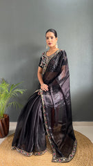 Adorable Burberry Silk Handwork Border Black Color Saree