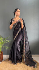 Adorable Burberry Silk Handwork Border Black Color Saree