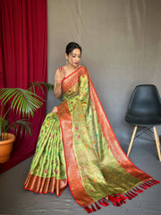 Wonderful Tissue Silk Pista Color Zari Weaving Saree