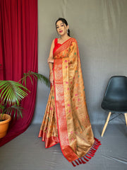 Wonderful Tissue Silk Mustard Color Zari Weaving Saree