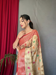 Wonderful Tissue Silk Beige Color Zari Weaving Saree