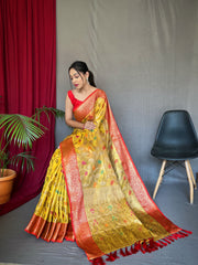 Wonderful Tissue Silk Yellow Color Zari Weaving Saree