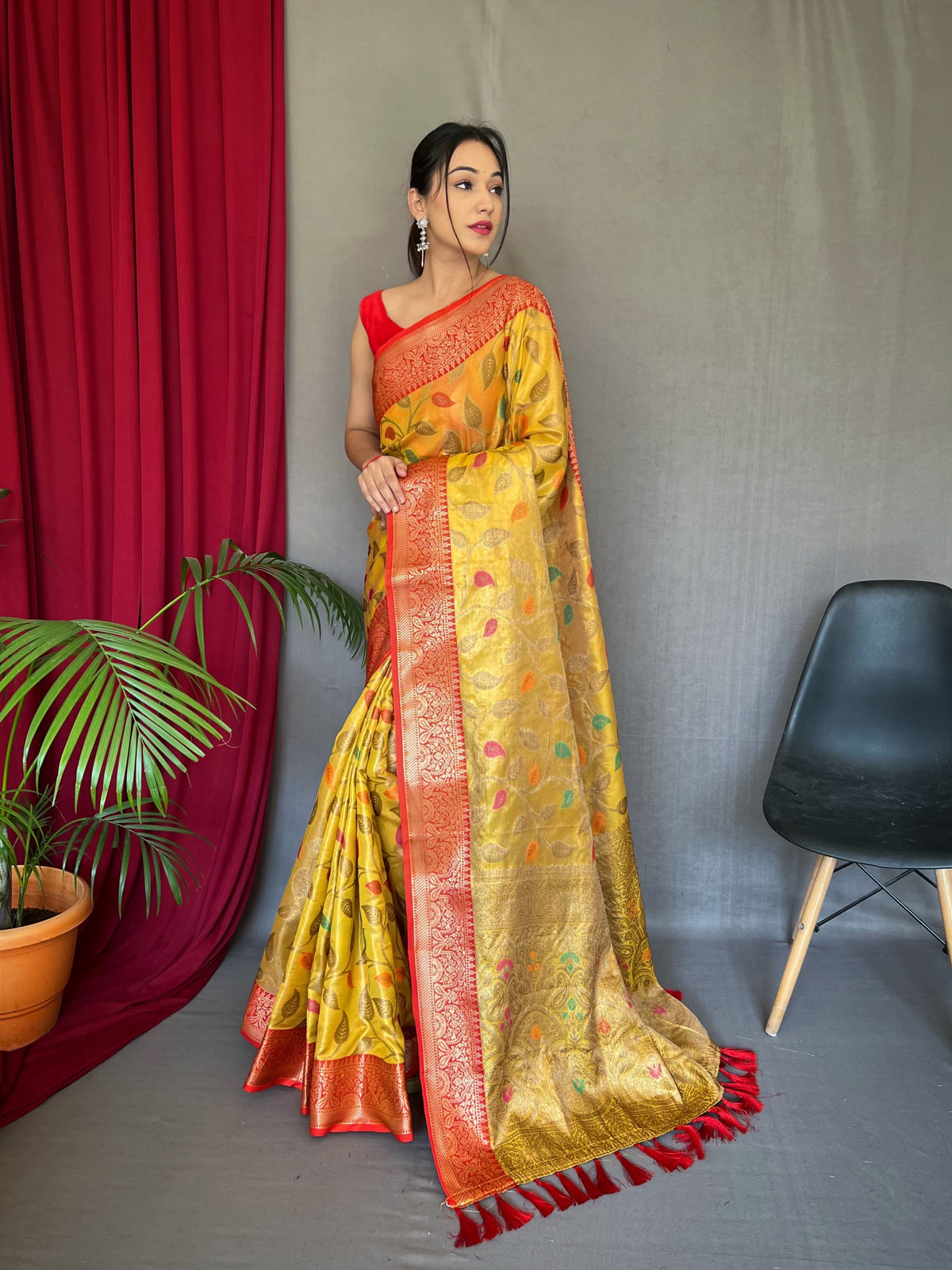 Wonderful Tissue Silk Yellow Color Zari Weaving Saree