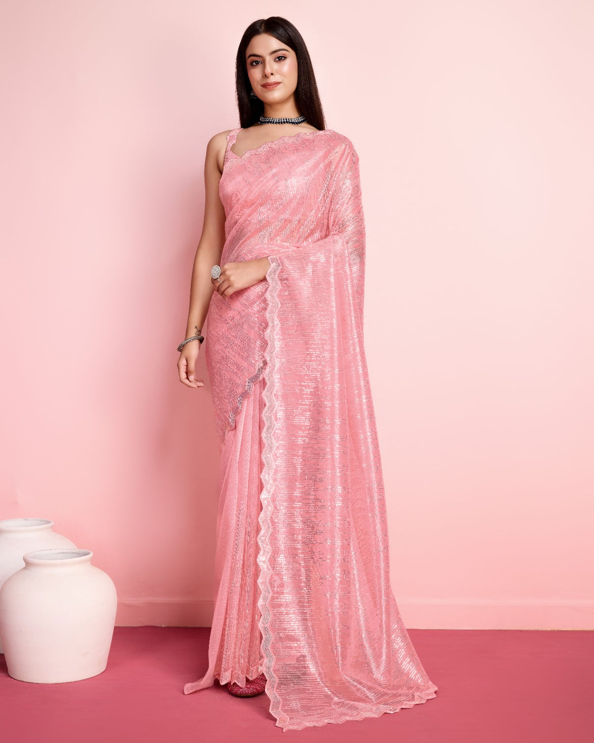 Party Wear Peach Color Sequence saree