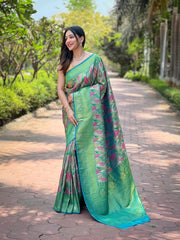 Function Wear Kanchipattu Silk Pista Color Saree