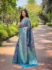 Function Wear Kanchipattu Silk Teal Blue Color Saree