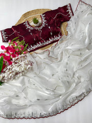 Wonderful White Color Zimmy Choo Saree