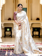 Marvelous Banarasi Soft Silk White Color Saree