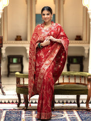 Marvelous Banarasi Soft Silk Red Color Saree