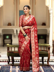 Marvelous Banarasi Soft Silk Red Color Saree