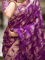 Marvelous Banarasi Soft Silk Purple Color Saree