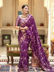 Marvelous Banarasi Soft Silk Purple Color Saree