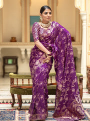 Marvelous Banarasi Soft Silk Purple Color Saree