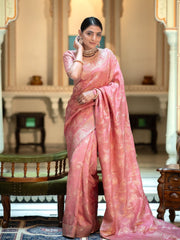 Marvelous Banarasi Soft Silk Peach Color Saree