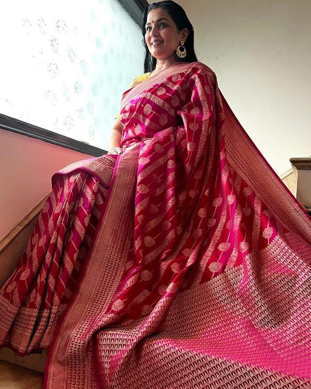 Imposing Banarasi Soft Silk Pink Color Saree