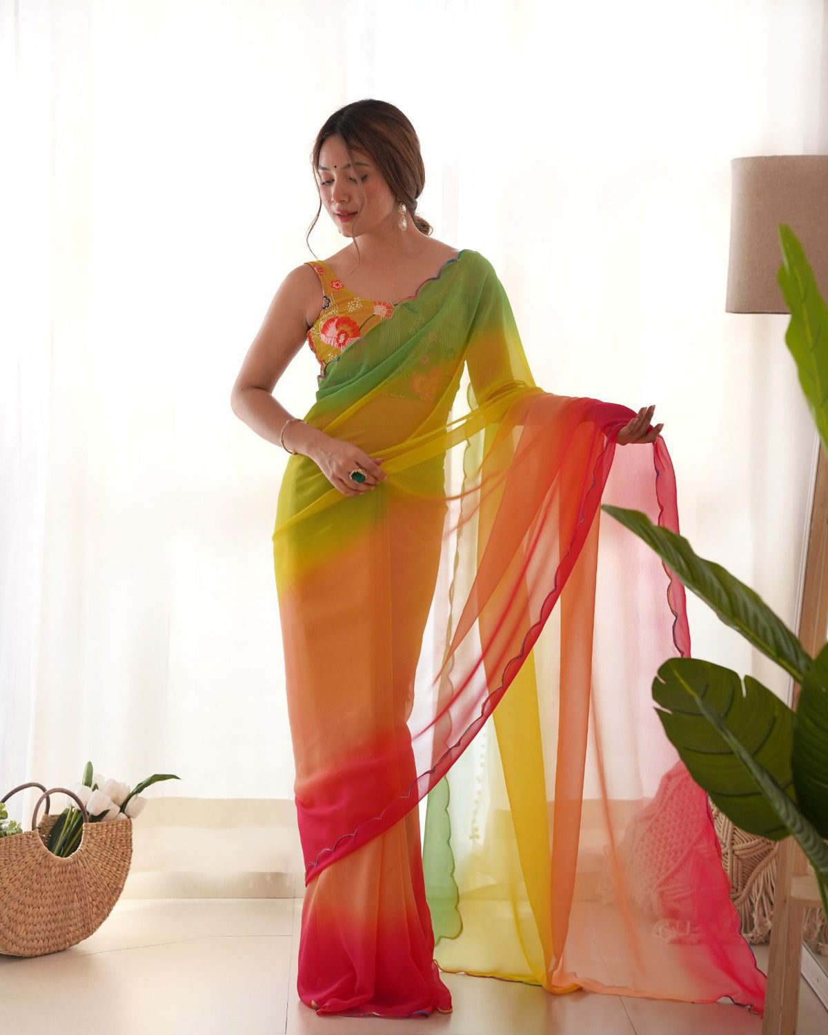 Opulent Georgette Soft Silk Multi Color Saree