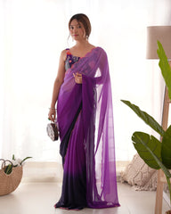 Opulent Georgette Soft Silk Purple Color Saree