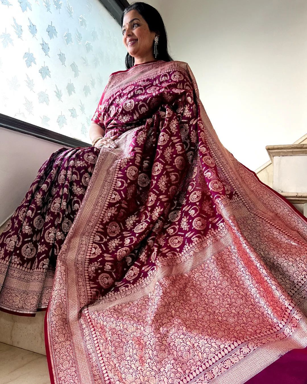 Preferable Banarasi Golden Zari Weaving Pink With Multi Color Saree