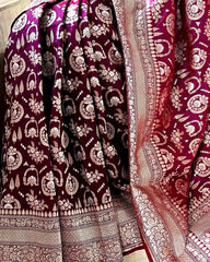 Preferable Banarasi Golden Zari Weaving Pink With Multi Color Saree