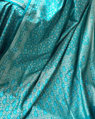 Function Wear Banarasi Zari Weaving Aqua Blue Color Saree