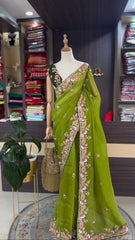 Festive Wear Jimmy Chu Sequence Work Green Color Saree