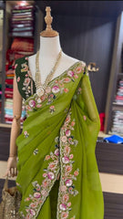 Festive Wear Jimmy Chu Sequence Work Green Color Saree