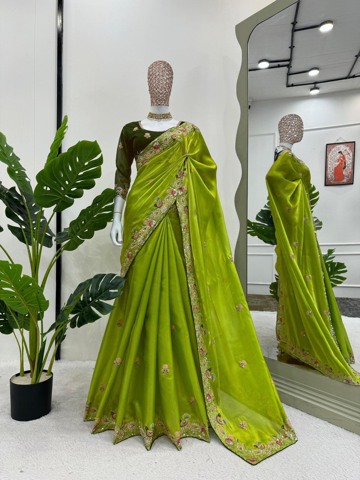 Festive Wear Jimmy Chu Sequence Work Green Color Saree