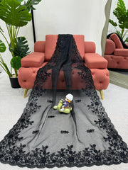 Party Wear Organza Silk Sequence Work Black Color Saree