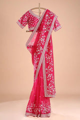 Beautiful Organza Silk Embroidery Work Red Color Saree