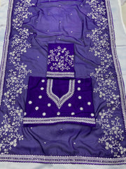 Beautiful Organza Silk Embroidery Work Blue Color Saree