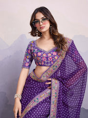 Awesome Georgette Digital Print Purple Color Saree