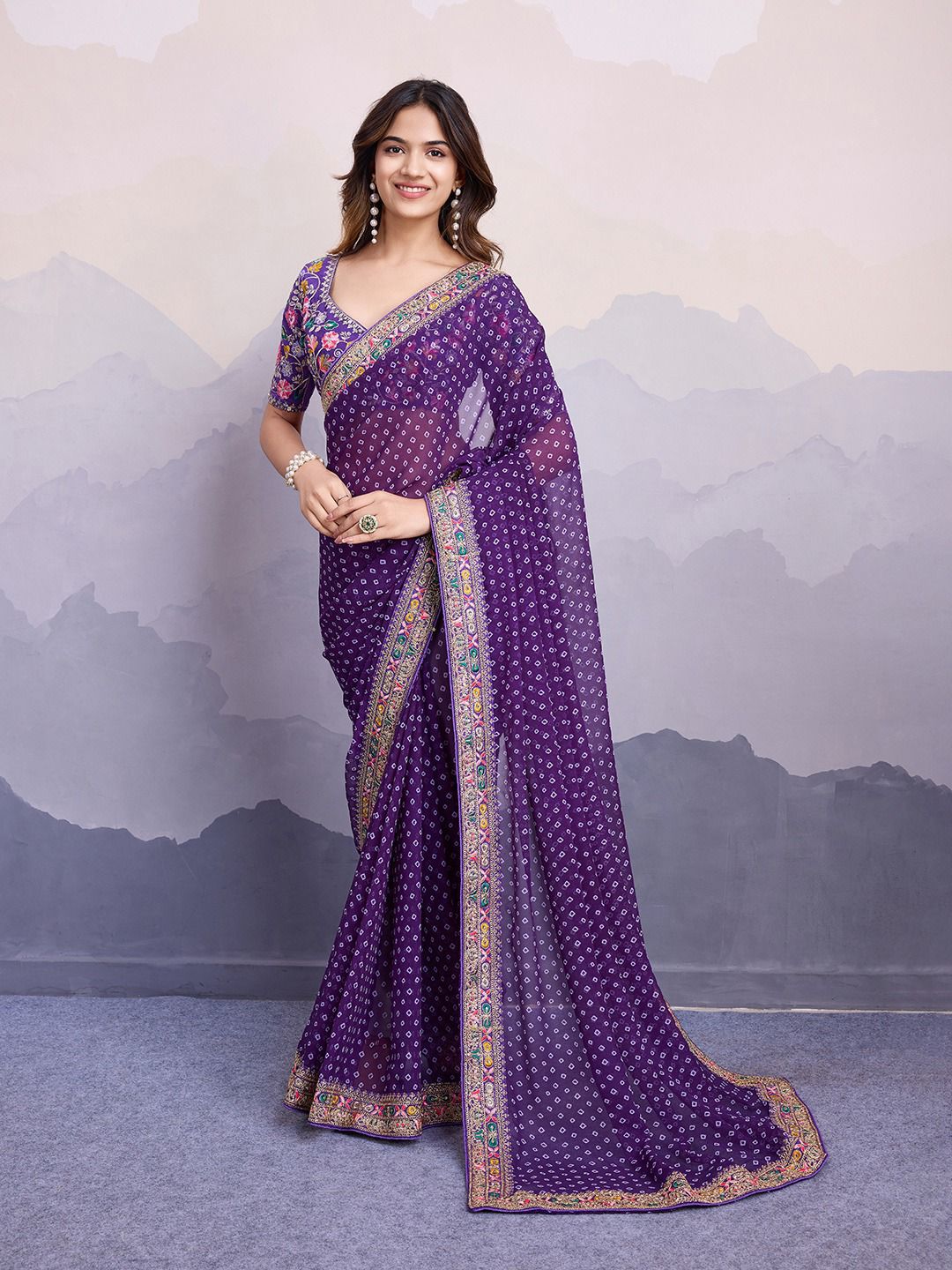 Awesome Georgette Digital Print Purple Color Saree