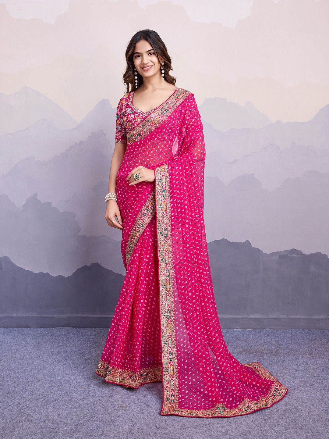 Awesome Georgette Digital Print Pink Color Saree