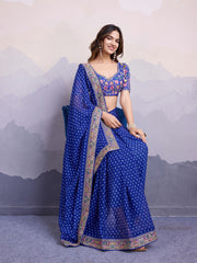 Awesome Georgette Digital Print Royal Blue Color Saree