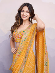 Awesome Georgette Digital Print Yellow Color Saree