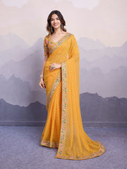 Awesome Georgette Digital Print Yellow Color Saree