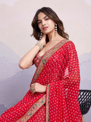 Awesome Georgette Digital Print Red Color Saree