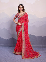 Awesome Georgette Digital Print Red Color Saree